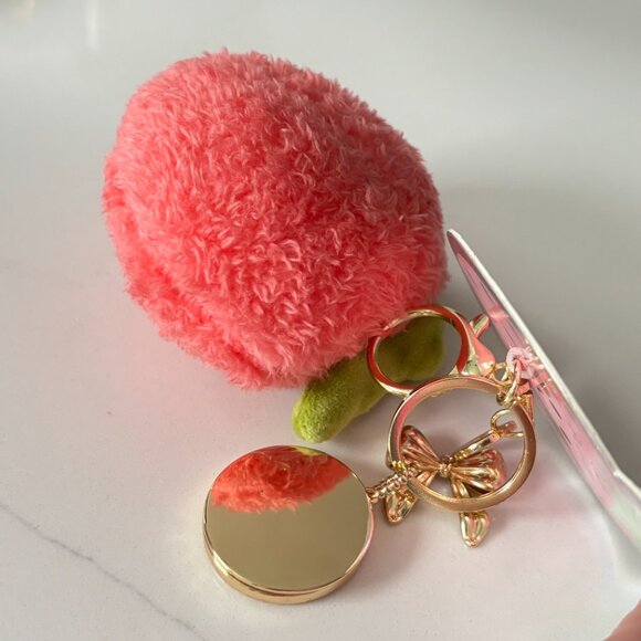 Plush Cherry Bag Charm Soft w Gold Tone Baubles, Disc w Flower cutout & Bow NWT - Picture 5 of 5